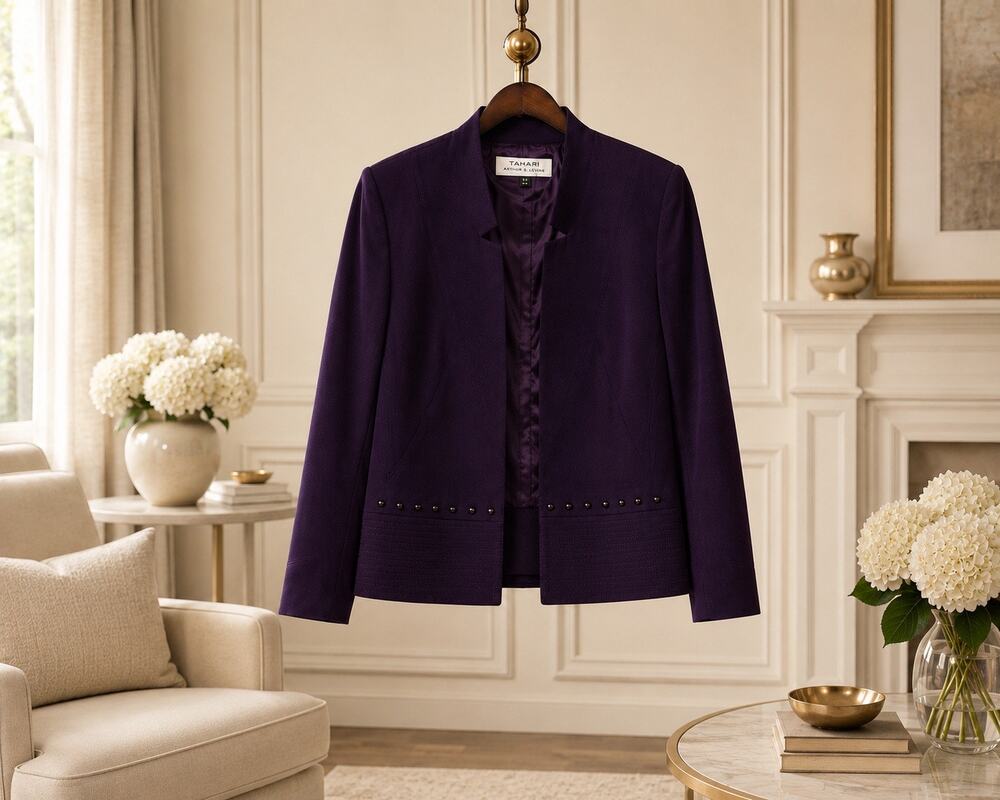 Tahari Arthur S Levine Business Professional Academic Purple Studded Blazer